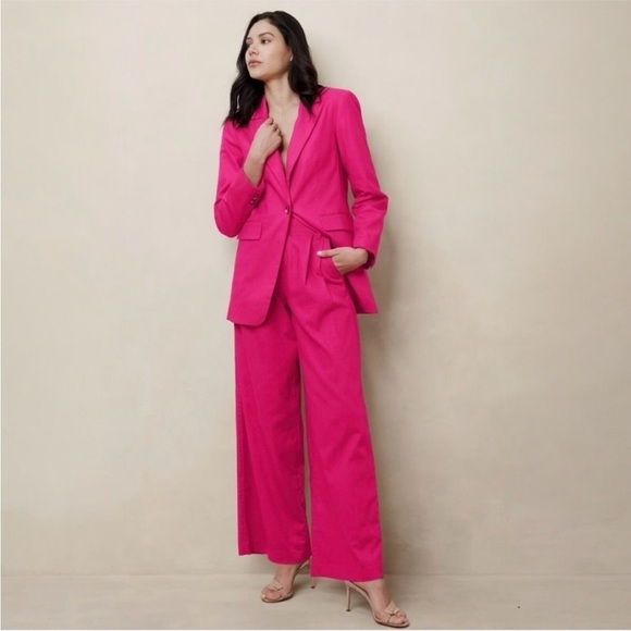 NWT! Banana Republic Black Linen-Blend Wide-Leg Pleated Trouser - Multiple Size🔹 - Picture 3 of 7